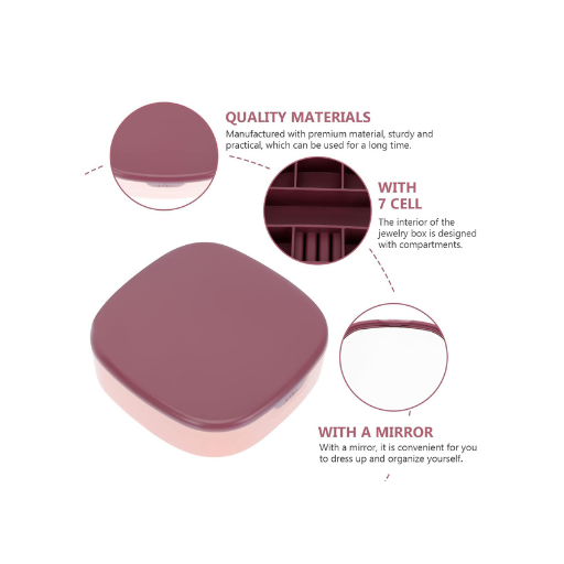 Mini Travel Jewelry Box – Portable Plastic Organizer with Mirror & Compartments | Compact Storage for Rings, Earrings & Necklaces