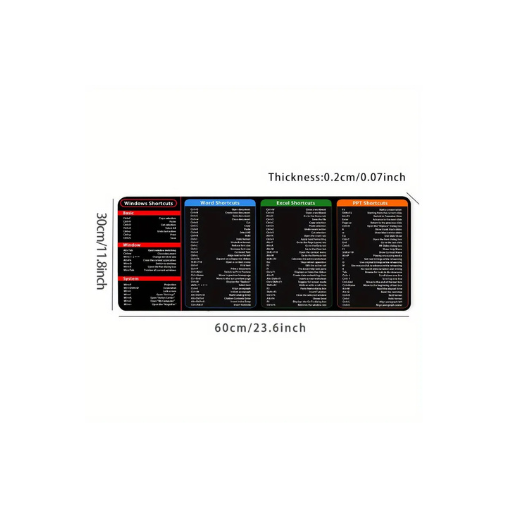 Laptop Shortcut Keyboard Mat – Non-Slip Desk Pad with Quick Access Keys | Extended Mouse Pad with Keyboard Shortcuts for Windows/Mac