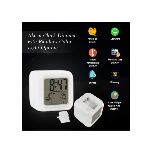 7-Color Changing LED Digital Alarm Clock – Compact Display with Time, Date, Temperature & Alarm | Battery-Powered for Home & Travel