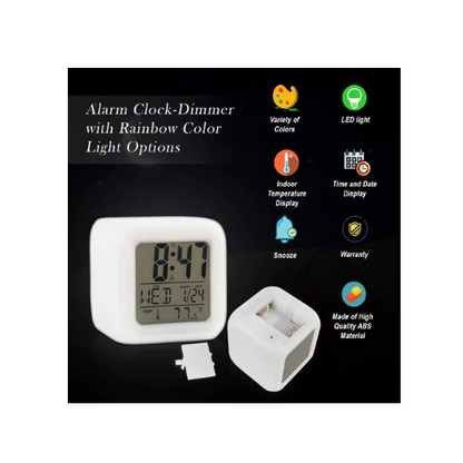 7-Color Changing LED Digital Alarm Clock – Compact Display with Time, Date, Temperature & Alarm | Battery-Powered for Home & Travel