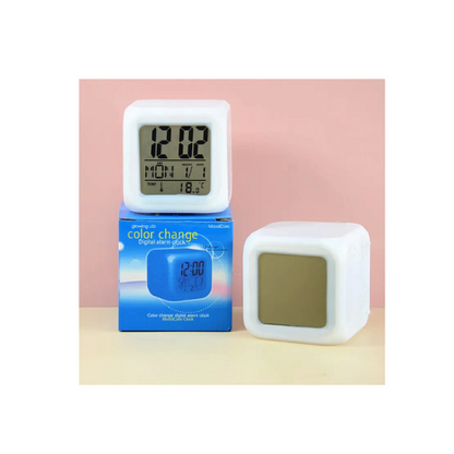 7-Color Changing LED Digital Alarm Clock – Compact Display with Time, Date, Temperature & Alarm | Battery-Powered for Home & Travel