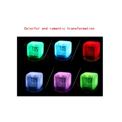 7-Color Changing LED Digital Alarm Clock – Compact Display with Time, Date, Temperature & Alarm | Battery-Powered for Home & Travel