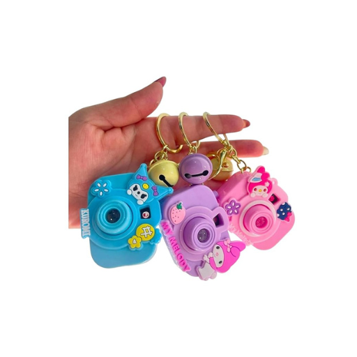 Camera Projector Keychain – Kuromi & My Melody Mini Keyring with Bell & Projection Light | Cute Accessory for Bags & Backpacks
