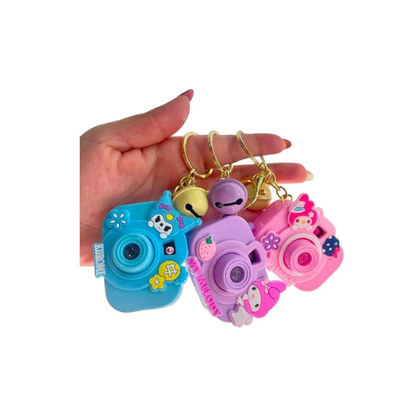 Camera Projector Keychain – Kuromi & My Melody Mini Keyring with Bell & Projection Light | Cute Accessory for Bags & Backpacks