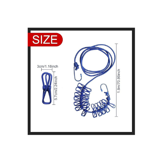 Portable Elastic Clothesline with Hooks & 12 Clips – Stretchable Travel Drying Rope for Balcony, Camping & Home Use