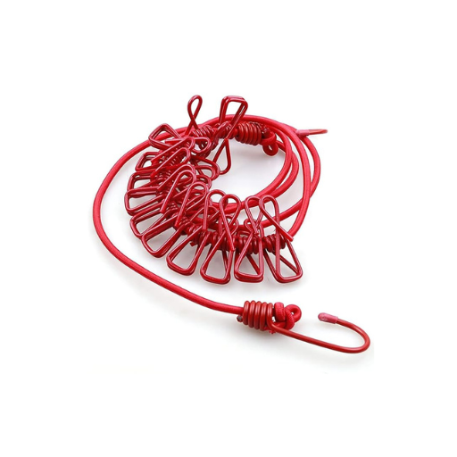 Portable Elastic Clothesline with Hooks & 12 Clips – Stretchable Travel Drying Rope for Balcony, Camping & Home Use
