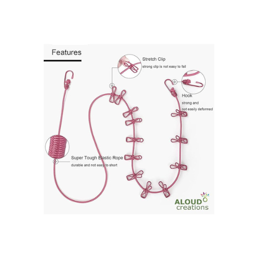 Portable Elastic Clothesline with Hooks & 12 Clips – Stretchable Travel Drying Rope for Balcony, Camping & Home Use