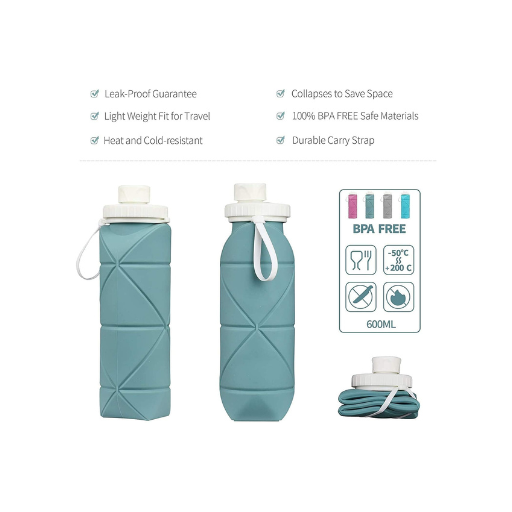 Foldable Silicone Water Bottle – 600ML | BPA-Free, Leak-Proof, Lightweight & Portable | Collapsible Sports Bottle for Travel, Gym & Outdoor Use