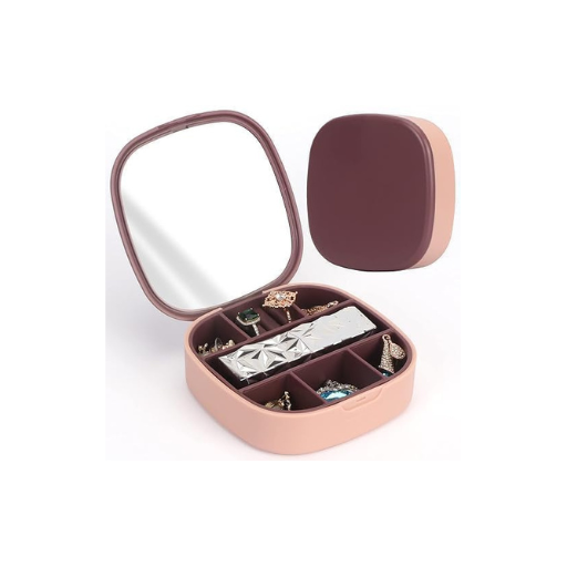 Mini Travel Jewelry Box – Portable Plastic Organizer with Mirror & Compartments | Compact Storage for Rings, Earrings & Necklaces