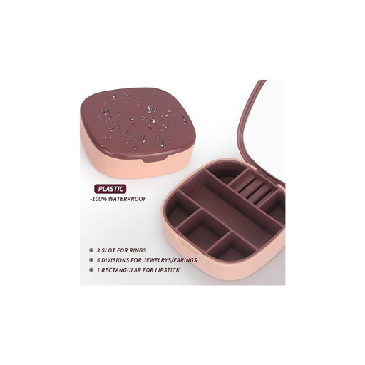 Mini Travel Jewelry Box – Portable Plastic Organizer with Mirror & Compartments | Compact Storage for Rings, Earrings & Necklaces