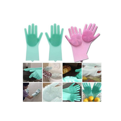 Silicone Dishwashing Gloves – Heat Resistant Magic Cleaning Gloves with Soft Bristles for Kitchen, Bathroom, Pet & Car Wash