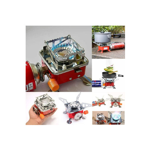 Portable Butane Gas Camping Stove – Windproof Stainless Steel Burner with Flame Control & Carry Bag | Outdoor Cooking Stove for Picnic, Hiking & Travel (Red)