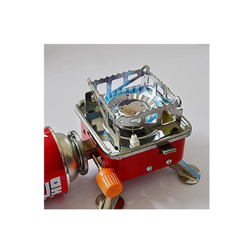 Portable Butane Gas Camping Stove – Windproof Stainless Steel Burner with Flame Control & Carry Bag | Outdoor Cooking Stove for Picnic, Hiking & Travel (Red)