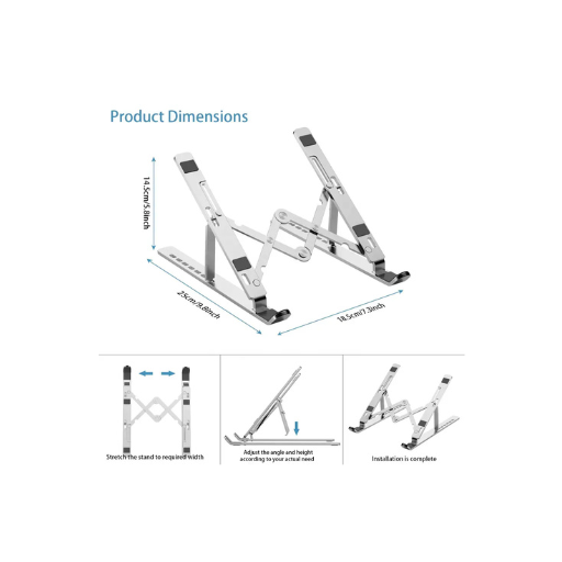 Adjustable Metal Laptop Stand – Aluminum Portable Riser